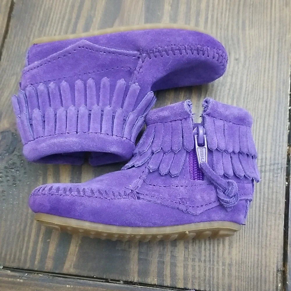 Minnetonka Baby Leather Purple Fringe Bootie Size 4m